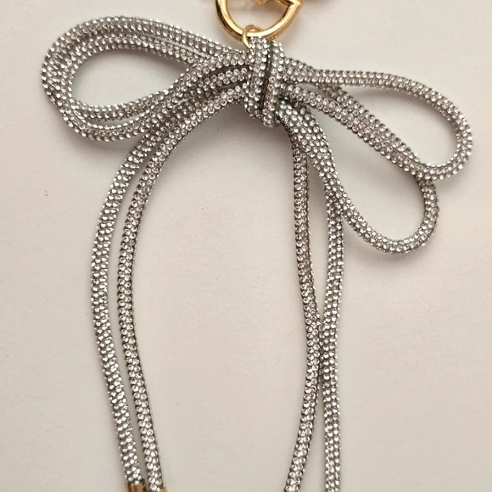 NEW Silver Clear Bling Studded Bow Keychain Bag Charm